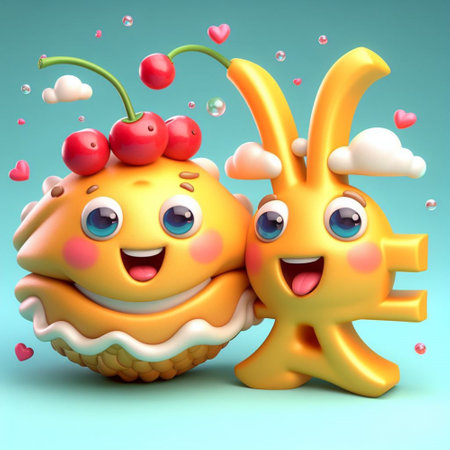 Cute cartoon characters in love. 3D rendering. Love concept.の素材