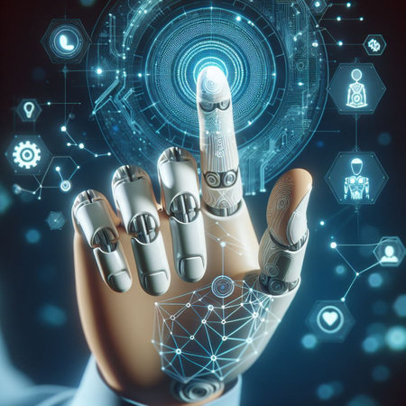 3D rendering artificial intelligence AI research of robot and cyborg development for future of people living.の素材
