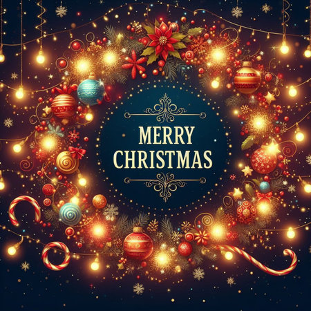 Merry Christmas and Happy New Year Greeting Card. Vector illustrationの素材