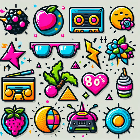 Vector set of 80s and 90s retro hipster style iconsの素材