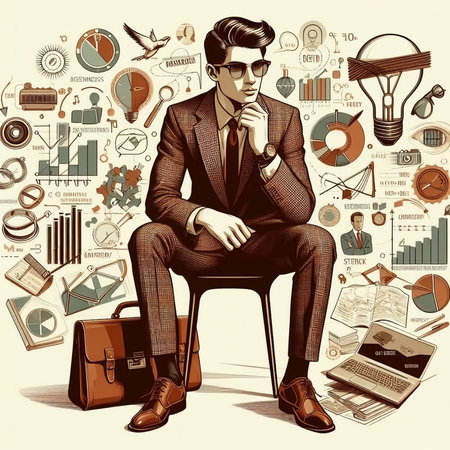 Vector illustration of a businessman sitting on a chair in the office.の素材