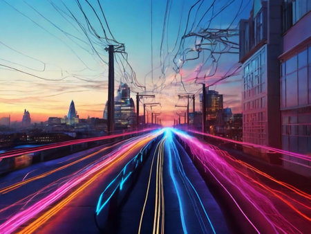 Traffic in London, UK. Long exposure photo with motion blur.の素材
