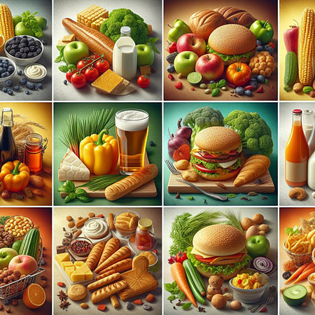 Healthy eating collage. Healthy food background. Vector illustration.の素材