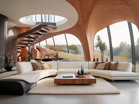 interior of modern house, living room with sofa and coffee tableの素材