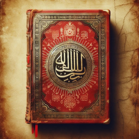 Old book with the Islamic symbol on the cover. Vintage style.の素材