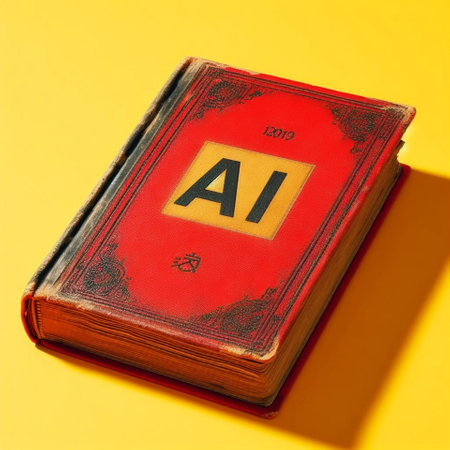 Old book of AI on a yellow background. Vintage style. Copy space.の素材