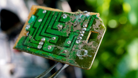 Electronic printed circuit board close up.