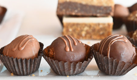 homemade chocolate and cocoa bonbonsの写真素材