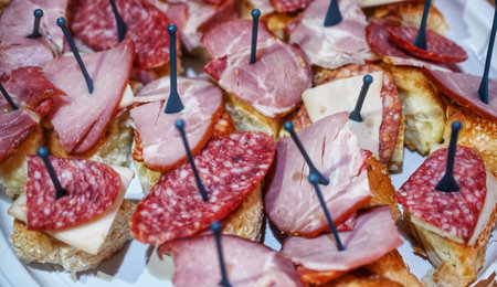 canapes on a party, finger food, diet and catering food concept.の写真素材