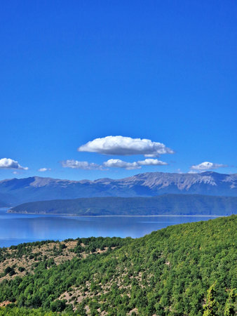 endangered lake prespa in macedonia landscape.