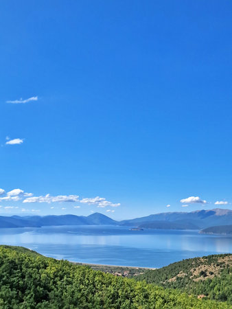 endangered lake prespa in macedonia landscape.
