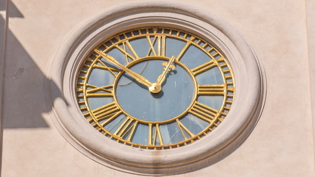 Clock on Duomo di San Pancrazio Martire in beautiful town of Albano Laziale timelapse, Italy. Front...
