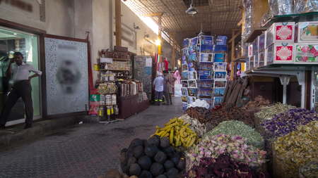 DUBAI, UAE - CIRCA JANUARY 2017: Dubai Spice Souk or the Old Souk is a traditional market in Dubai, United Arab Emirates, selling a variety of fragrances and spices. timelapseのeditorial素材