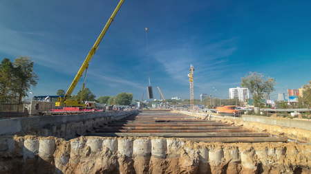Construction of a new circular metro line. Russia, Moscow timelapse 4K