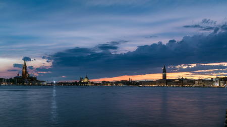 Basilica Santa Maria della Salute, San Giorgio Maggiore Island and San Marco square day to night...