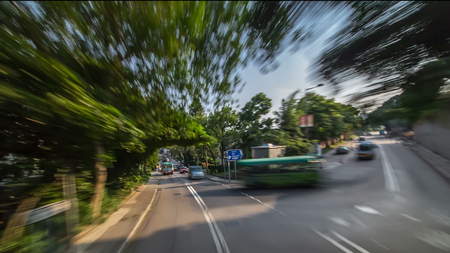 A Hong Kong streets traffic view  timelapse from open-top touristic bus during Hong Kong island's...