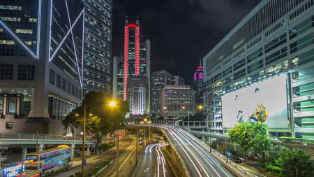 HONG KONG - CIRCA SEPTEMBER 2016: Hong Kong traffic timelapse hyperlapse near bank tower in Central...