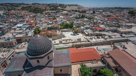 Panorama overlooking the Old city of Jerusalem timelapse, Israel, including the Dome of the Rock....