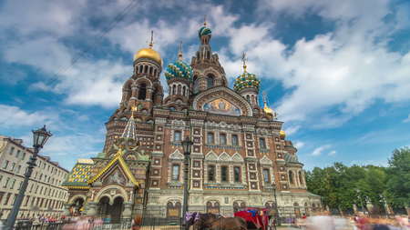 Church of the Savior on Spilled Blood timelapse hyperlapse. This is an architectural landmark of central St Petersburg, and a unique monument to Alexander II the Liberator.の写真素材