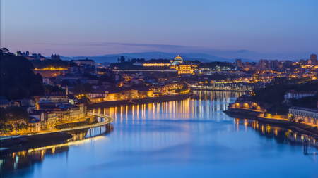 Before Sunrise at the most emblematic area of Douro river timelapse night to day transition. World...