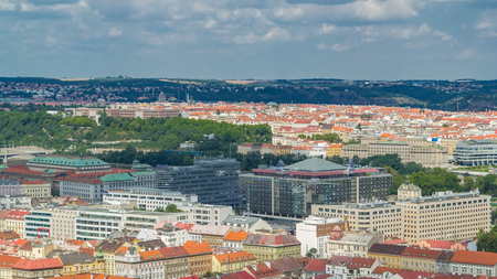 Panoramic view of Prague timelapse from the top of the Vitkov Memorial, Czech Republic. Old Town...