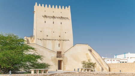 Barzan Towers timelapse, watchtowers in Umm Salal Mohammed near Doha - Qatar, the Middle East. Blue sky at sunny dayのeditorial素材