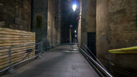 Fast walk through narrow street in the Old Town  , Barcelona.の写真素材