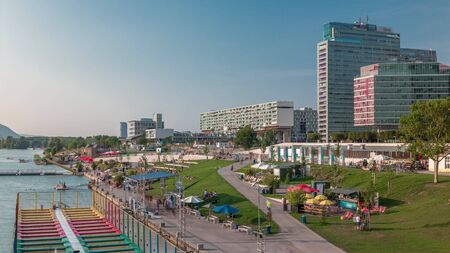 View of Copa Cagrana timelapse (or Copa Beach), an area by the Neue Donau (New Danube) in the 22th...