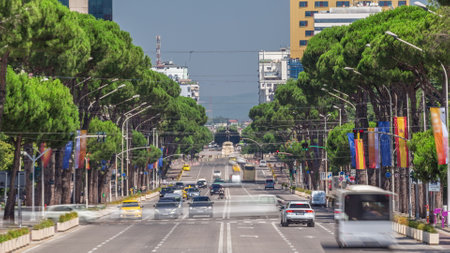 Traffic on the Deshmoret e Kombit Boulevard in Tirana timelapse.の写真素材