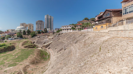 Panorama showing the Amphitheatre of Durres timelapse.の写真素材