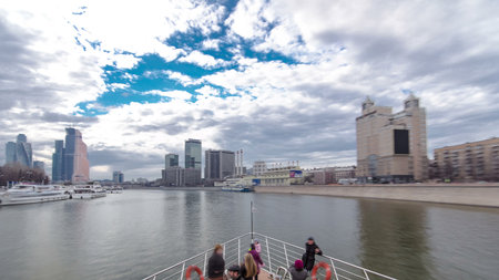 Moscow River. River cruise ships on the Moscow river winter timelapse hyperlapseの写真素材