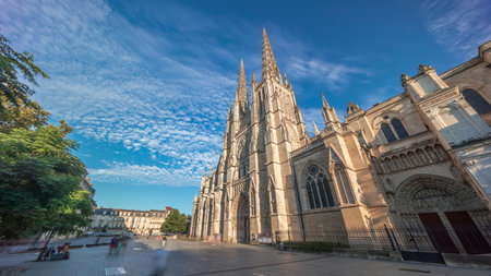 Cathedrale Saint-Andre de Bordeaux timelapse hyperlapse with twin spires. Franceの写真素材