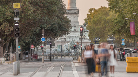 Monument Aux Girondins on Esplanade Des Quinconces timelapse in Bordeaux, Franceの写真素材