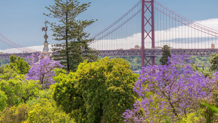 The 25th April Bridge aerial timelapse, Ponte 25 de Abril in Portuguese, longest suspension bridge...