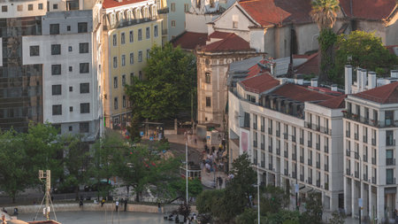 Aerial view of Martim Moniz Square timelapse in Lisbon, Portugal.の写真素材