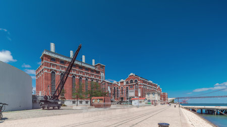 Hyperlapse of Electricity Museum and MAAT by the Tagus River. Lisbon, Portugal