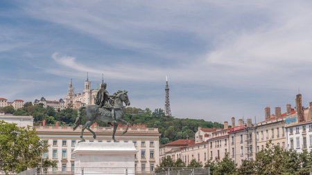 Hyperlapse of Place Bellecour in Lyon, France, the largest pedestrian square in Europe.の写真素材
