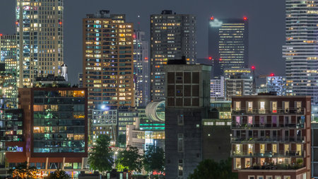 Aerial timelapse of modern buildings in Rotterdam city center, The Netherlands.の写真素材