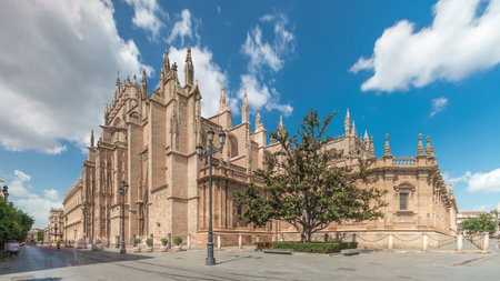 Seville Cathedral and Giralda Tower timelapse hyperlapse, Spainの写真素材