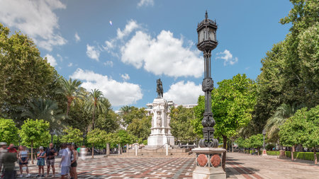 Plaza Nueva in Seville with the statue of King San Fernando timelapse hyperlapse, Spainの写真素材