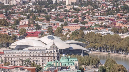 Public Service Hall seen from Narikala Fortress in Tbilisi city timelapse. Georgia