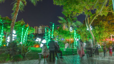 Dubai Glow Garden timelapse with illuminated trees and sculpturesの写真素材