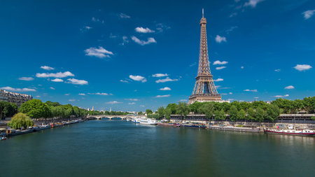 The Eiffel tower timelapse hyperlapse from bridge over the river Seine in Paris