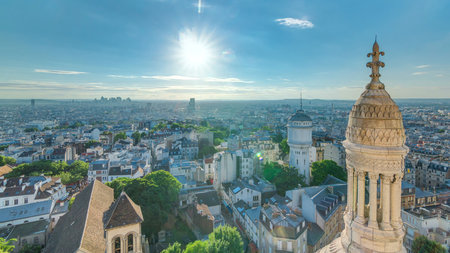 Panorama of Paris aerial timelapse, France. Top view from Montmartre viewpoint.の写真素材