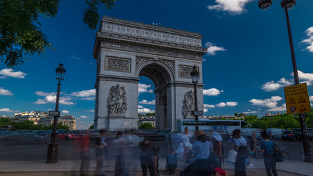 The Arc de Triomphe Triumphal Arch of the Star timelapse hyperlapse is famous monument in Paris