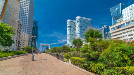 Skyscrapers of La Defense timelapse hyperlapse - Modern business and residential area in the near suburbs of Paris, France.の写真素材