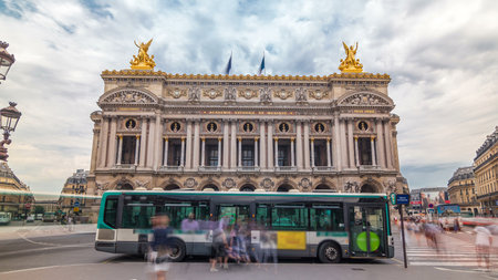 Palais or Opera Garnier The National Academy of Music timelapse hyperlapse in Paris, France.の写真素材