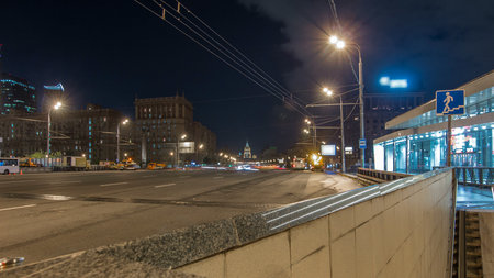 Automobile traffic on Kutuzov Avenue timelapse hyperlapse in Moscow.の写真素材