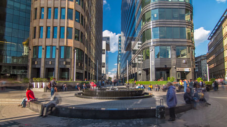 Fountain timelapse hyperlapse on White Square near Office Center located in heart of Moscow, Russiaの写真素材