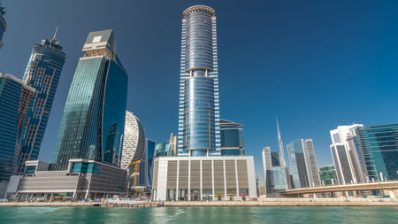 Panoramic timelapse hyperlapse view of business bay and downtown area of Dubai